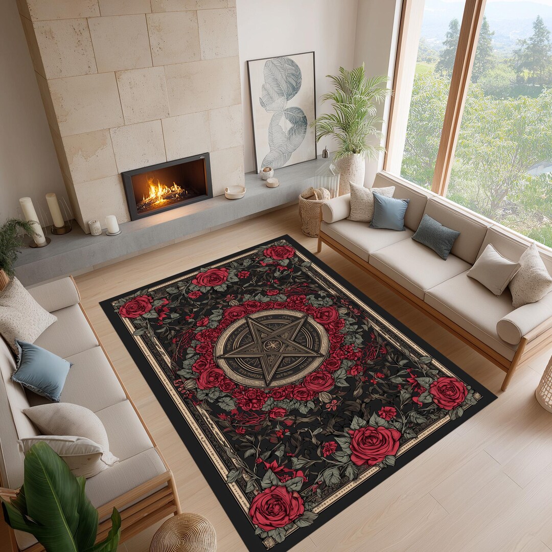 Gothic Pentagram Rug, Dark Floral Witchy Carpet, Mystic Altar Decor - Etsy
