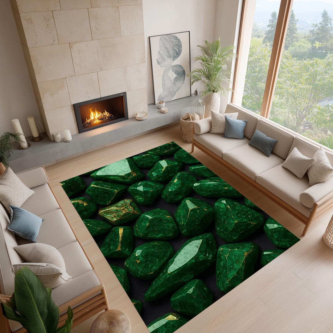 Rock Pattern Rugs Emerald Green Gemstone Rug – Luxury Crystal Rock Pattern Carpet, Jewel ...