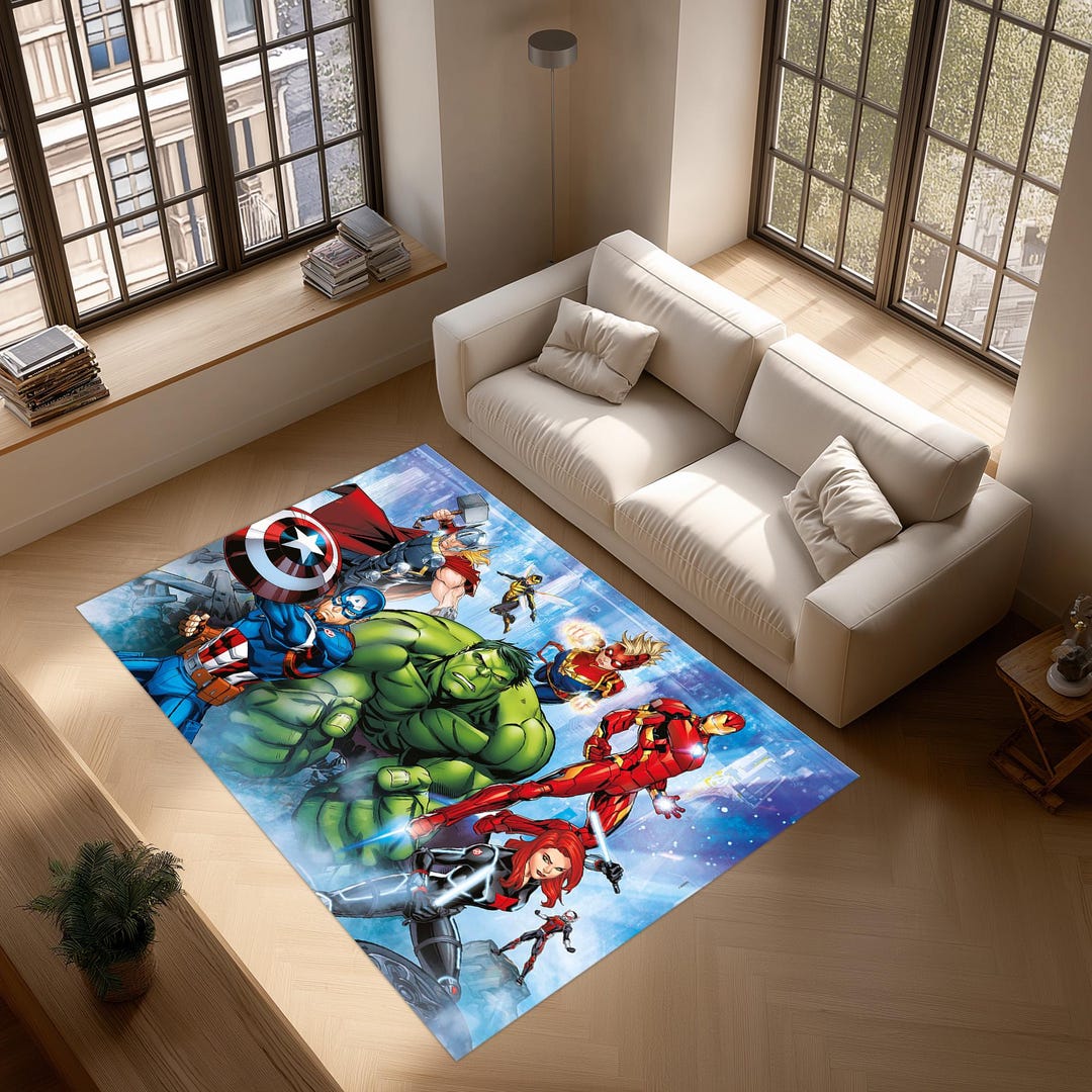Colorful Superhero Action Rug – Comic Style Kids Room Carpet for Boys ...