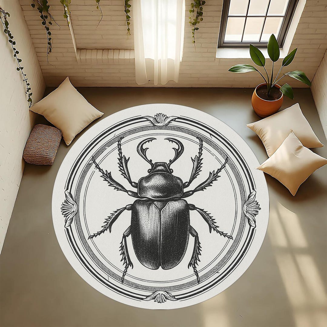 Beetle Round Rug, Vintage Insect Carpet, Entomology Decor - Etsy