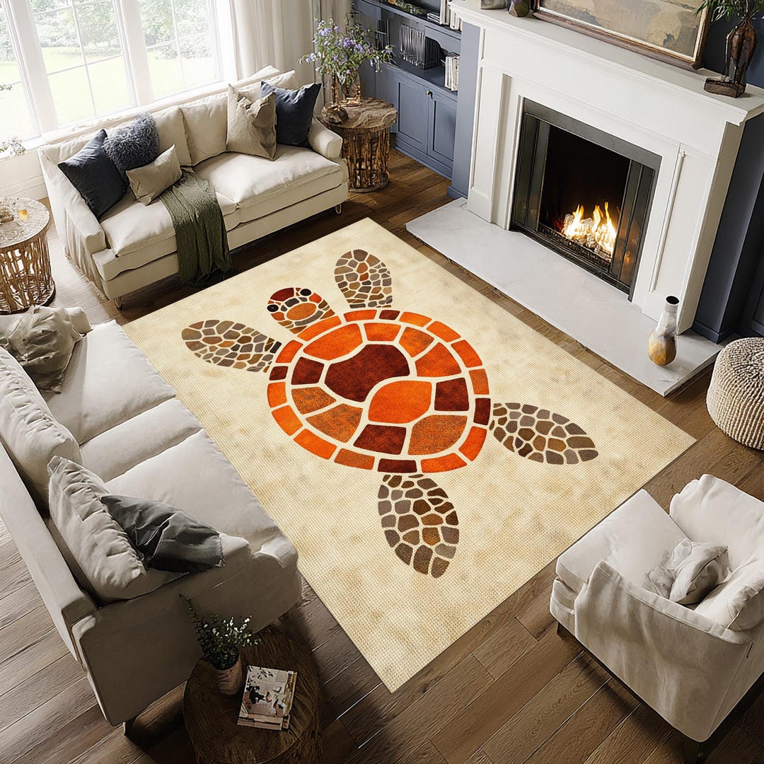 Sea Rug Animal Sea Turtle Area Rug, Coastal Beach House Carpet, Marine Animal Home ...