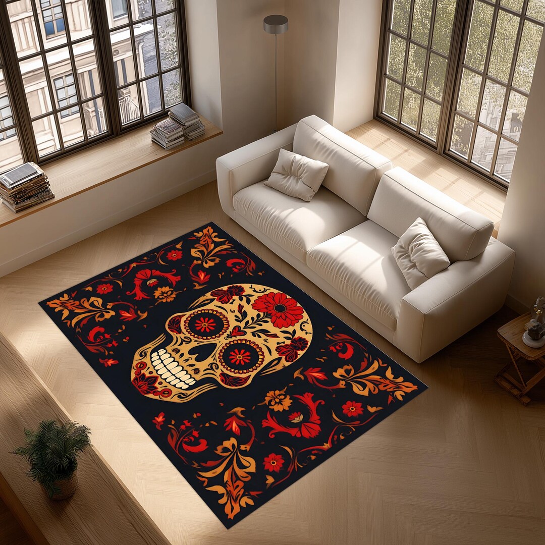 Sugar Skull Rug, Floral Skull Carpet, Day of the Dead Decor - Etsy
