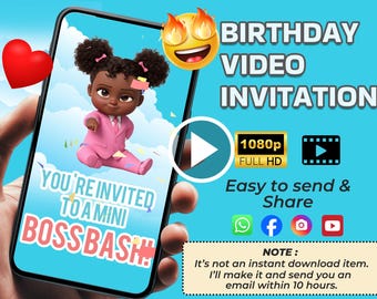Boss baby birthday video invitation - afro girl