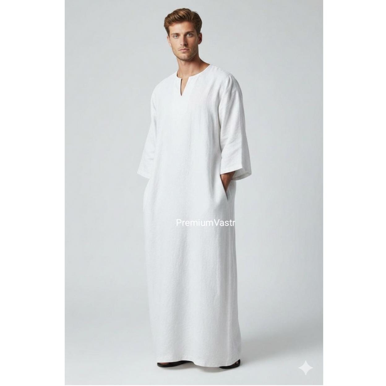 Caftan marocain Djellaba à capuche pour homme fait à la main blanc avec rayures jaunes assorties broderie bande de roulement Thobe Loungewear africain L, blanc, L, BLANC, Grand