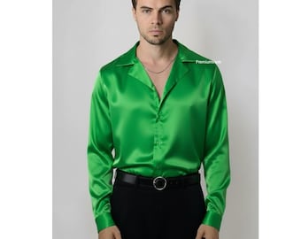 Retro 70s Style Men's Teal Green Velvet Short Sleeve Shirt With Wide Collar  - Etsy