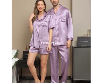 Conjunto de pijama de seda satinada para parejas, ropa de dormir a juego para él y para ella, regalo de boda.