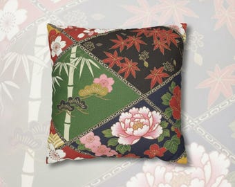 Funda de almohada de patchwork floral japonés / Cojín cuadrado