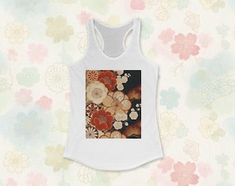 Camiseta sin mangas estilo kimono japonés con estampado floral / Top elegante para yoga / Ropa deportiva inspirada en la flor de sakura / Camiseta de entrenamiento suave y ligera para mujer