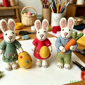 Handmade Wool Felt Bunny Decoration, Bag hanging ornaments,Easter Egg Accent, Cottagecore  DecorFor Her，Gift for Kids,Easter Gifts