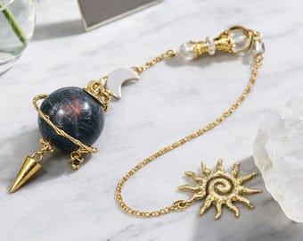 Natürliches Labradorit spirituelles Pendel | Celestial Orb Pendel | Weissagung Pendel | Pendel-Werkzeug | Tarot Zubehör Geschenk