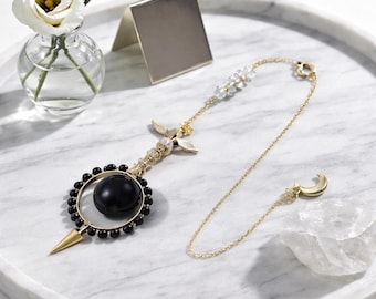 Celestial Obsidian Orb Spiritual Pendulum | Black Obsidian Divination Pendulum | Dowsing Tool | Tarot Accessories | Witchy Gift