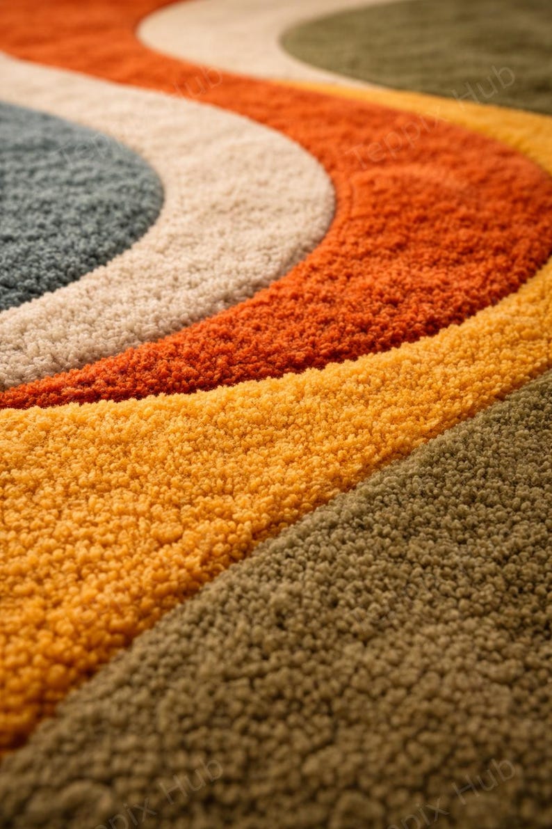 Retro Mid-century Modern Abstract Wavy Area Wool Hand-tufted Plush Rug ...