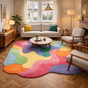 Statement multicolor tufted rug for living room interior design