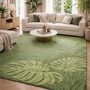 Soft wool leaf rug with modern minimalist decor
Designer botanical rug perfect for US homes
