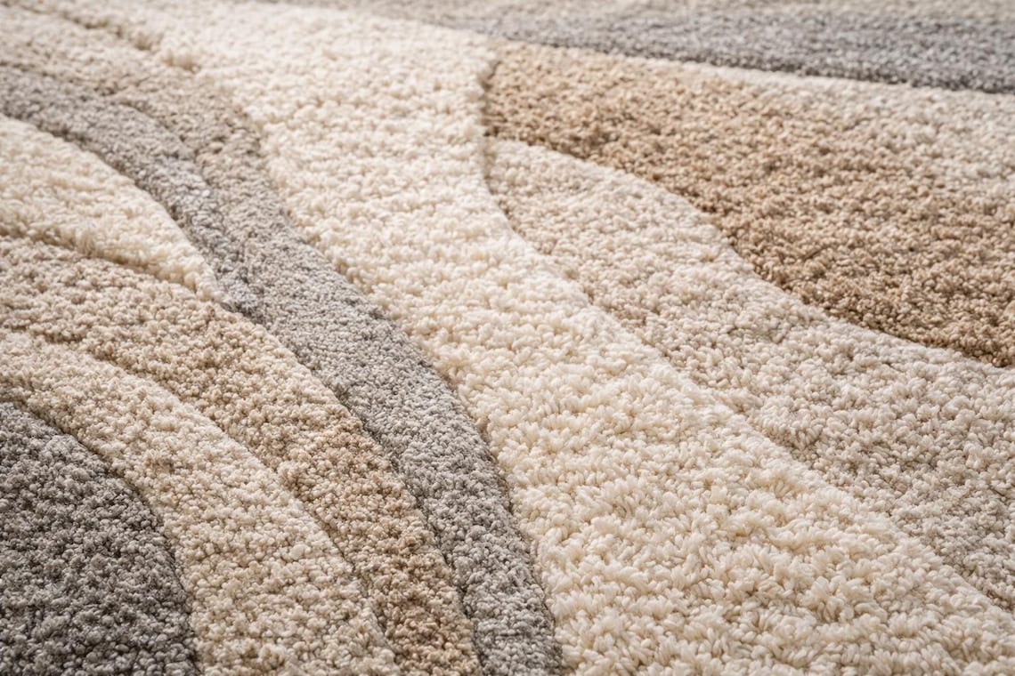 Subtle Rug Modern Subtle Earth Tones Wave Round Rug– Cream Beige Artistic Pastel ...