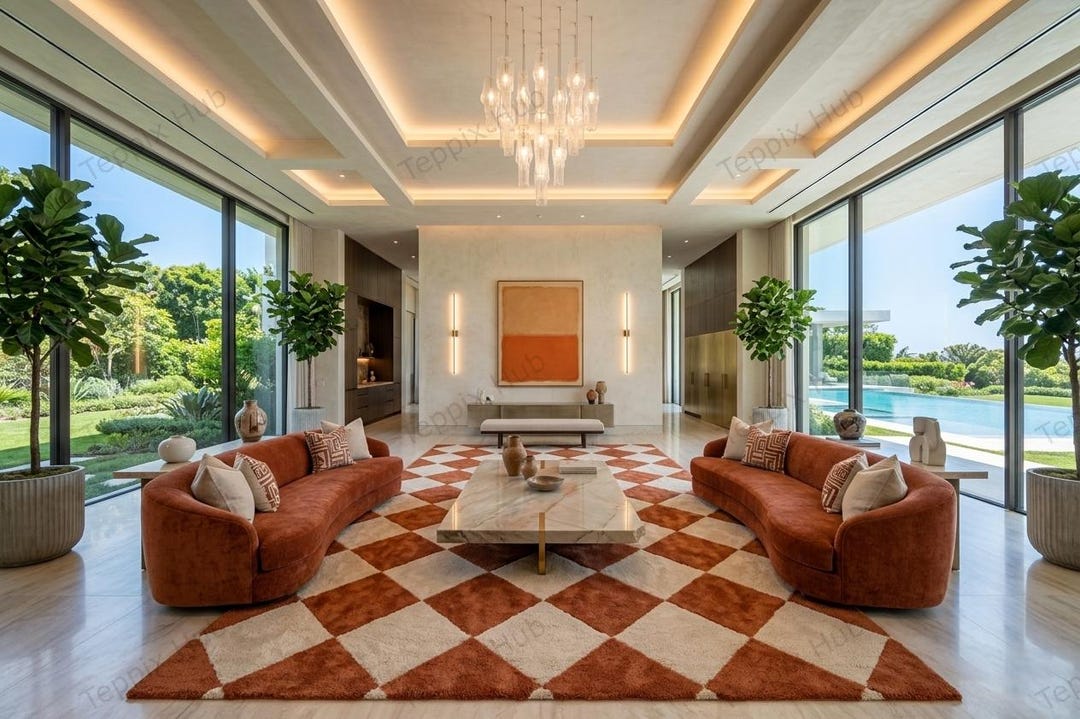 Geometric Diamond Pattern Hand-tufted Rug - Burnt Orange and Cream ...