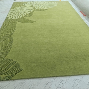 Monstera Tropical Green Leaf Area Hand Tufted Rug – Modern Botanical Wool Rug for 8x10 Living Room, Moss Rug image 9