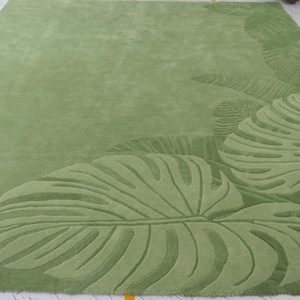 Monstera Tropical Green Leaf Area Hand Tufted Rug – Modern Botanical Wool Rug for 8x10 Living Room, Moss Rug image 8