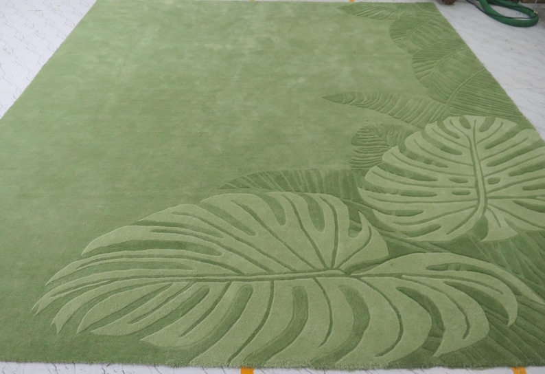 Monstera Tropical Green Leaf Area Hand Tufted Rug – Modern Botanical Wool Rug for 8x10 Living Room, Moss Rug image 8