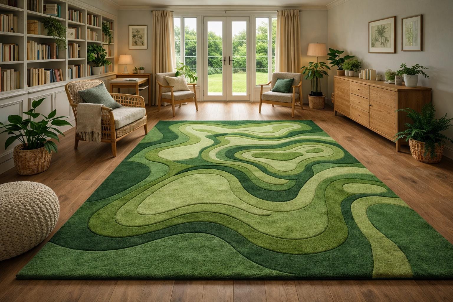 Modern Abstract Wavy Moss Green Hand Tufted Designer Rug for ...