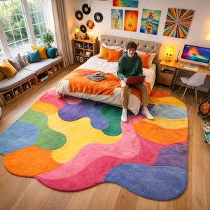 Luxury handmade wool rug with sculpted high-low pile detail