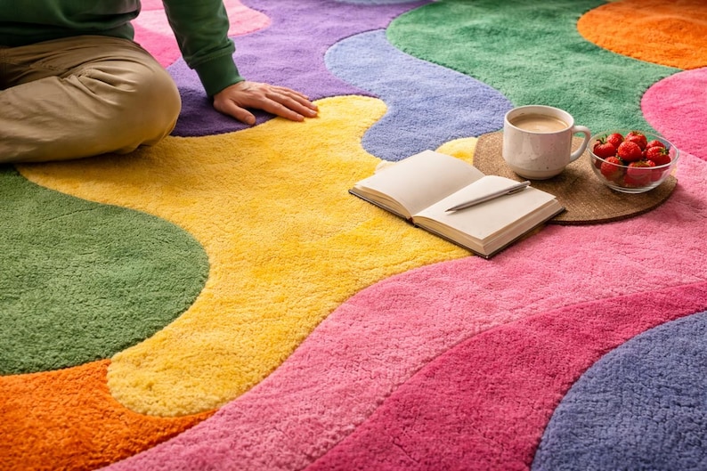 Close-up of premium hand-tufted wool rug showing soft pile and 3D embossed texture