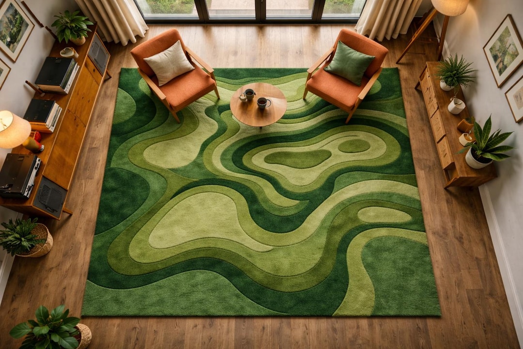 Rcc Rugs Modern Abstract Wavy Moss Green Hand Tufted Designer Rug for ...