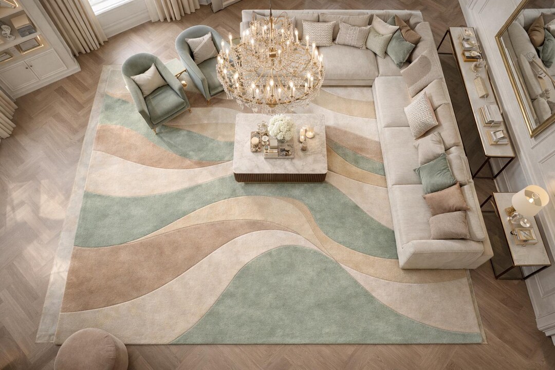 Subtle Rug Modern Subtle Earth Tones Wave Hand Tufted Abstract Rug– Neutral Sage ...