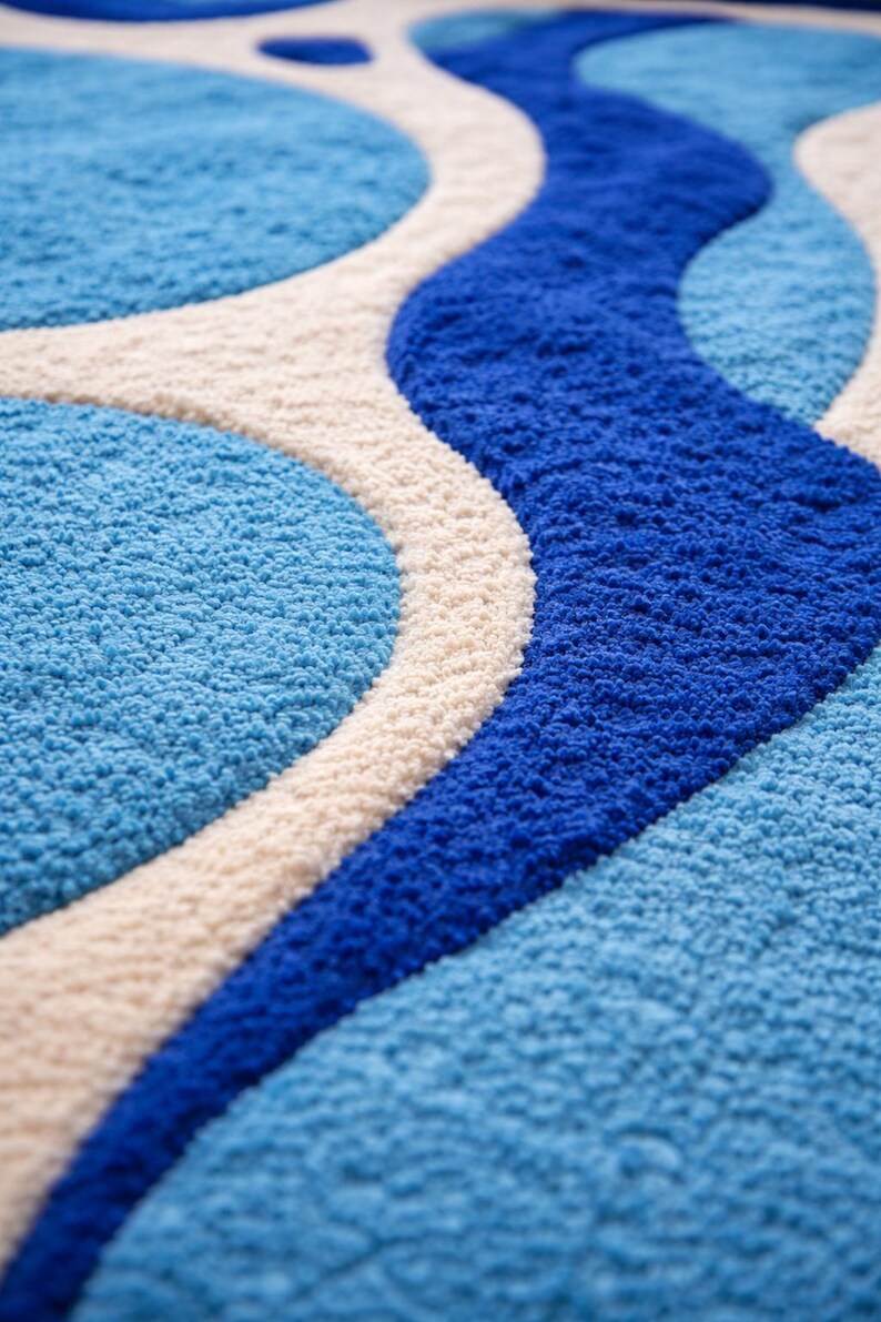 Modern White & Blue 3D Textured Abstract Hand Tufted Wool Area Rug ...