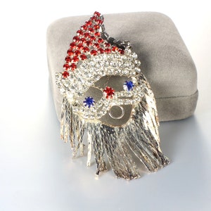 Reserved- Rhinestone Santa Brooch With Chain Moveable Beard Reserved- Rhinestone Santa Brooch With Chain Moveable Beard