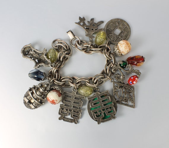 Asian Chinese Charm character Bracelet 1960s jewe… - image 2