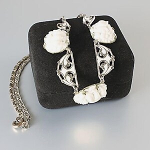 Art Deco White Enamel carved Glass Lily of the Valley Necklace, antique 1920s jewelry image 1