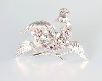 Pegasus Coro Paradise Bird Pink rhinestone Brooch  Aurora Borealis 1960s jewelry