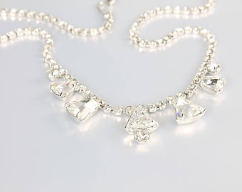 Vintage Juliana style Clear Rhinestone Necklace, silver choker, 1960s jewelry