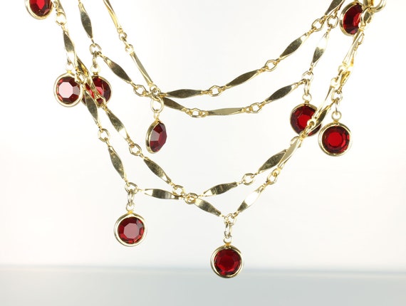 Ruby Red crystal Flapper Necklace, bezel set, 198… - image 2