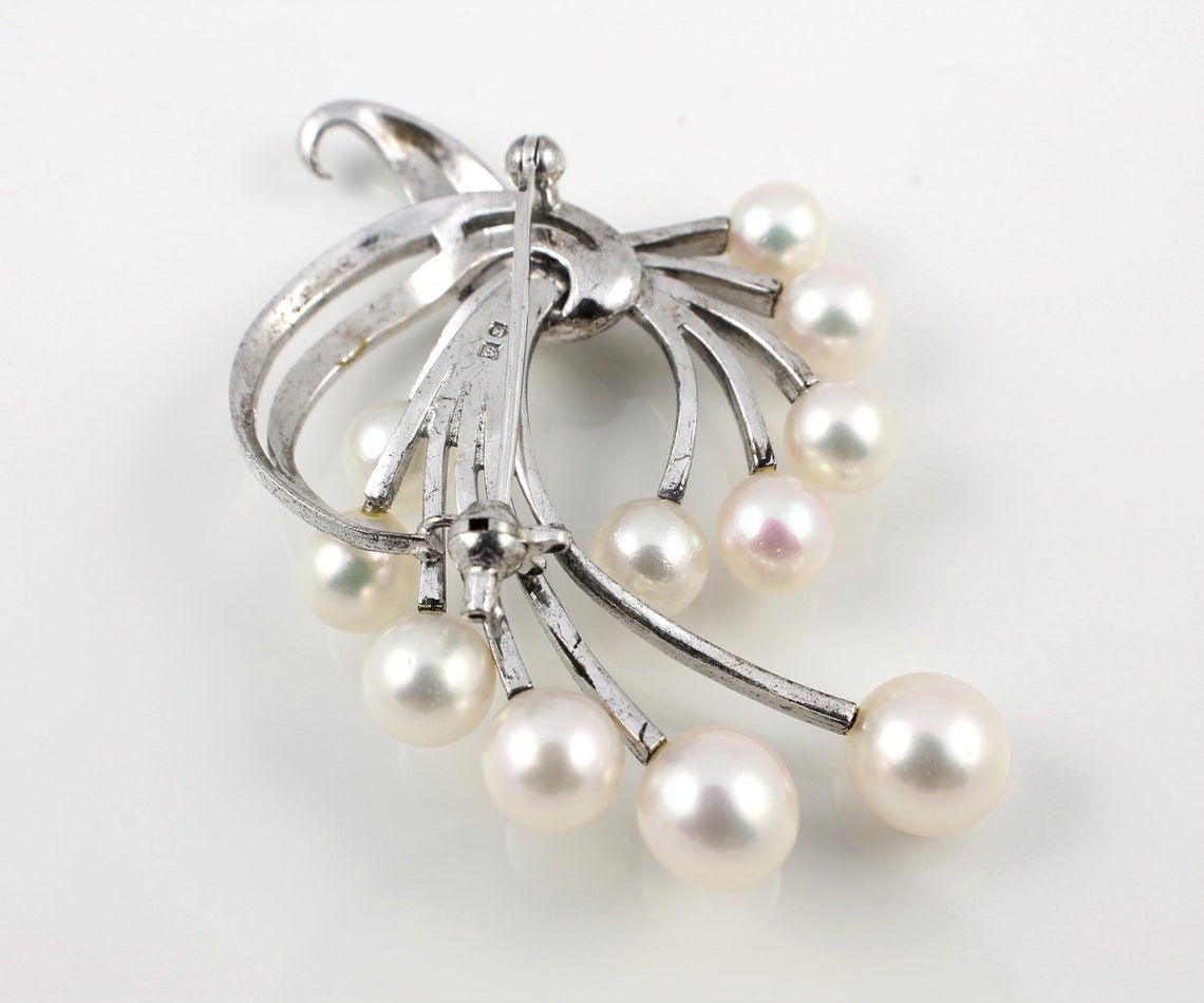 Mikimoto Pearl Brooch Sterling silver Akoya Pearl Vintage Etsy
