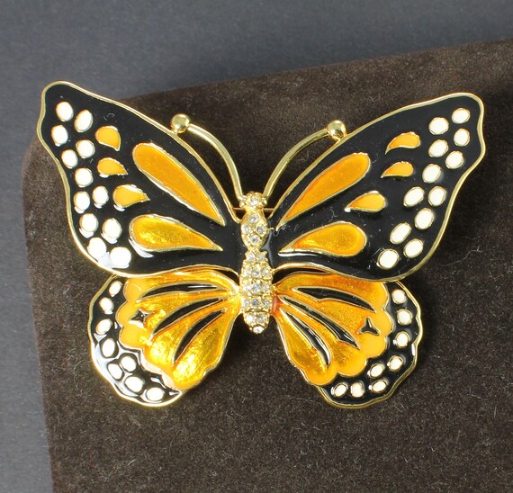 Large KJL Orange Black Enamel Butterfly Brooch,  … - image 2