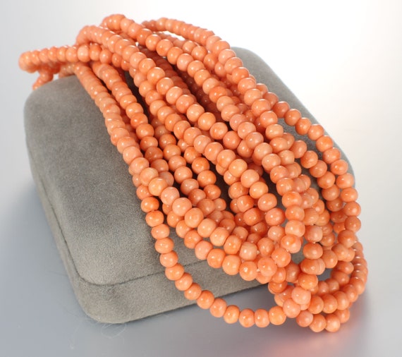 Antique Victorian 84 inch Coral Bead Necklace ope… - image 2