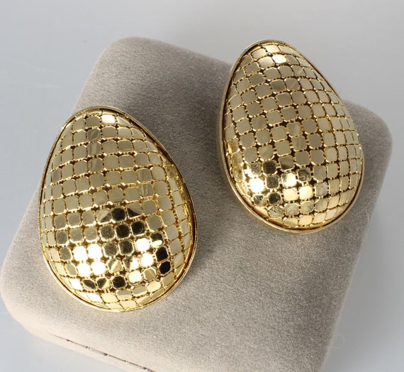 Gold Mesh Teardrop Disco Earrings for pierced ear… - image 1