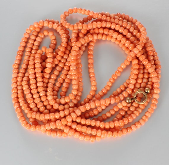 Antique Victorian 84 inch Coral Bead Necklace ope… - image 1