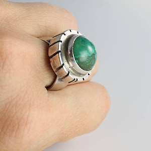 Modernist Israel 925 Sterling silver Eilat stone Ring, malachite azurite, Bold chunky design