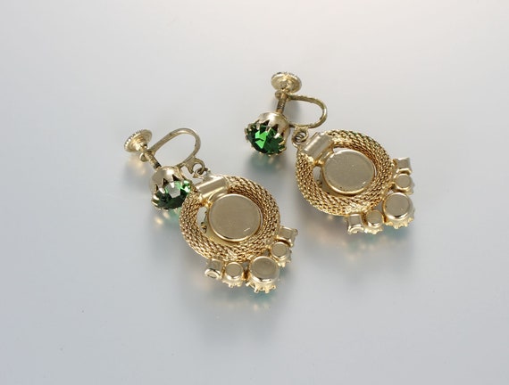 Boucles D'oreilles Anciennes En Or 14 Carats Et Strass Vert - Occasion Vintage !