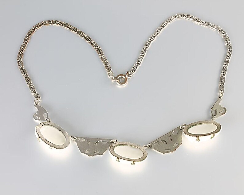 Art Deco White Enamel carved Glass Lily of the Valley Necklace, antique 1920s jewelry image 3