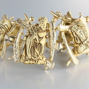 Colco Asian link Bracelet Gods of Fortune vintage 1960s jewelry Selro Sellini style