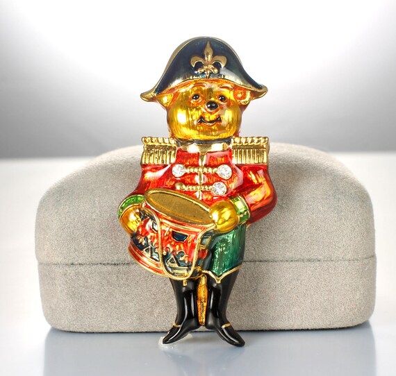 Enamel Christmas Teddy Bear Drummer Brooch Pin