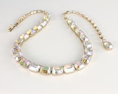 Vintage Weiss Rhinestone Necklace, wedding bridal necklace, ab rhinestone, choker aurora borealis