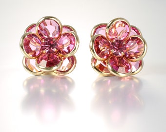 Savvy Swarovski Pink crystal Fower Earrings post pierced ears 1980s jewelry