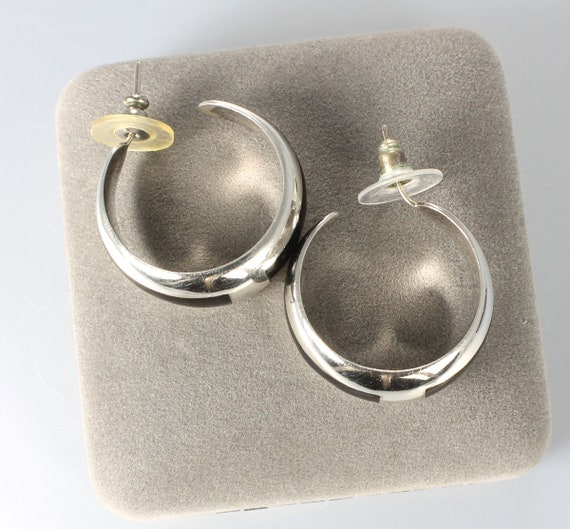 Inlay Onyx Sterling silver Hoop Earrings, post, 1… - image 3