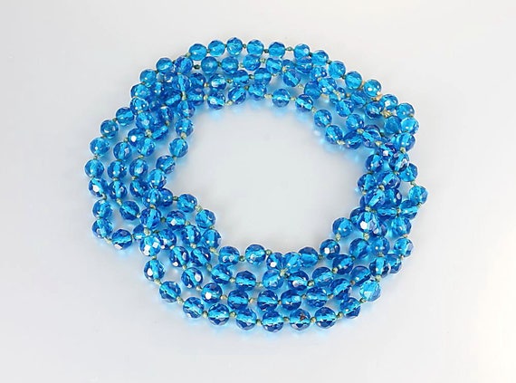 Antique Cobalt Blue Czech crystal Necklace 58 inc… - image 3