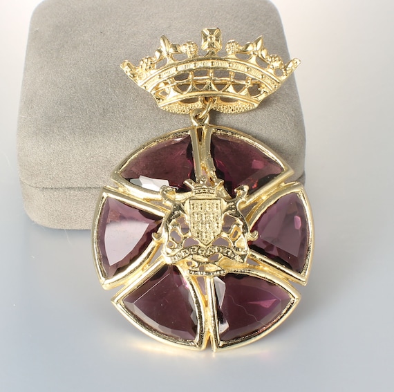 Heraldic Crown Purple glass Chatelaine Brooch Pen… - image 1